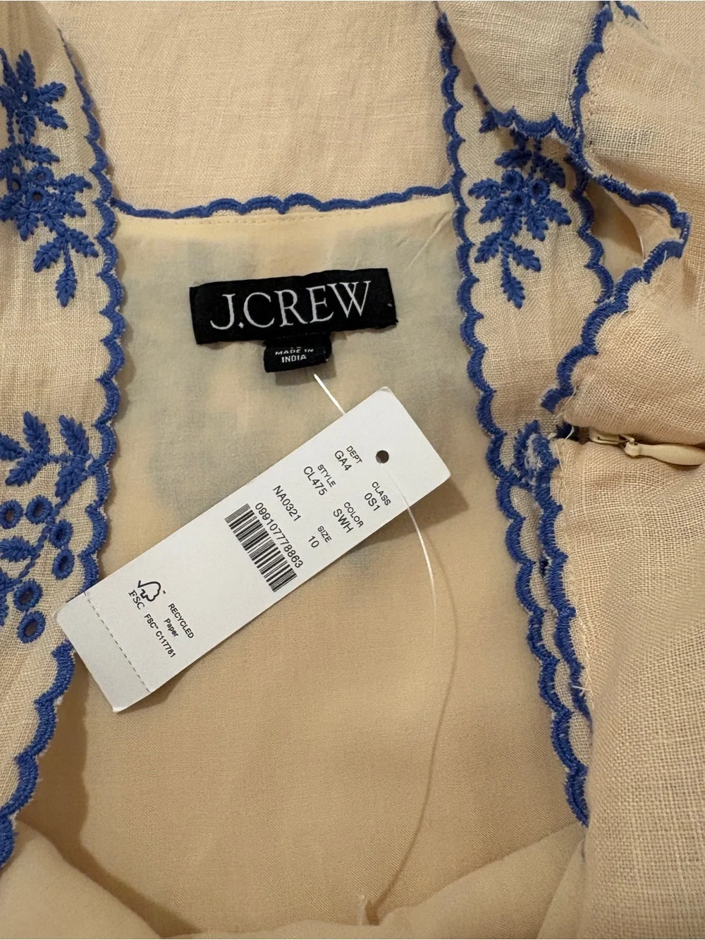J Crew Yellow Embroidered Square Neck Tank Sundress Sz 10 Tall NWT